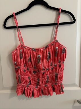 Free People We the Free Women's Red Striped Floral Block Priny Smocked Cami Top
